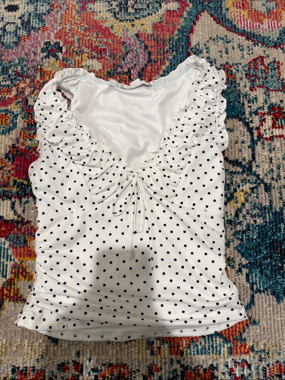 Urban Outfitters White Polka Dot Ruffle Tie-Front Top